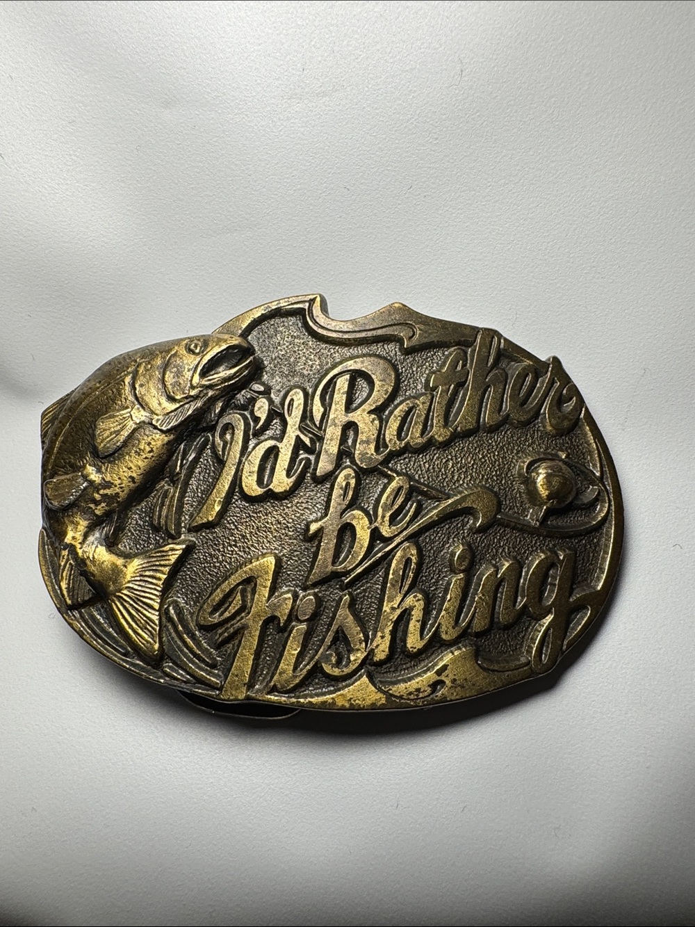 1994 Gap pewter belt buckle - "I'd Rather Be Fishing"
